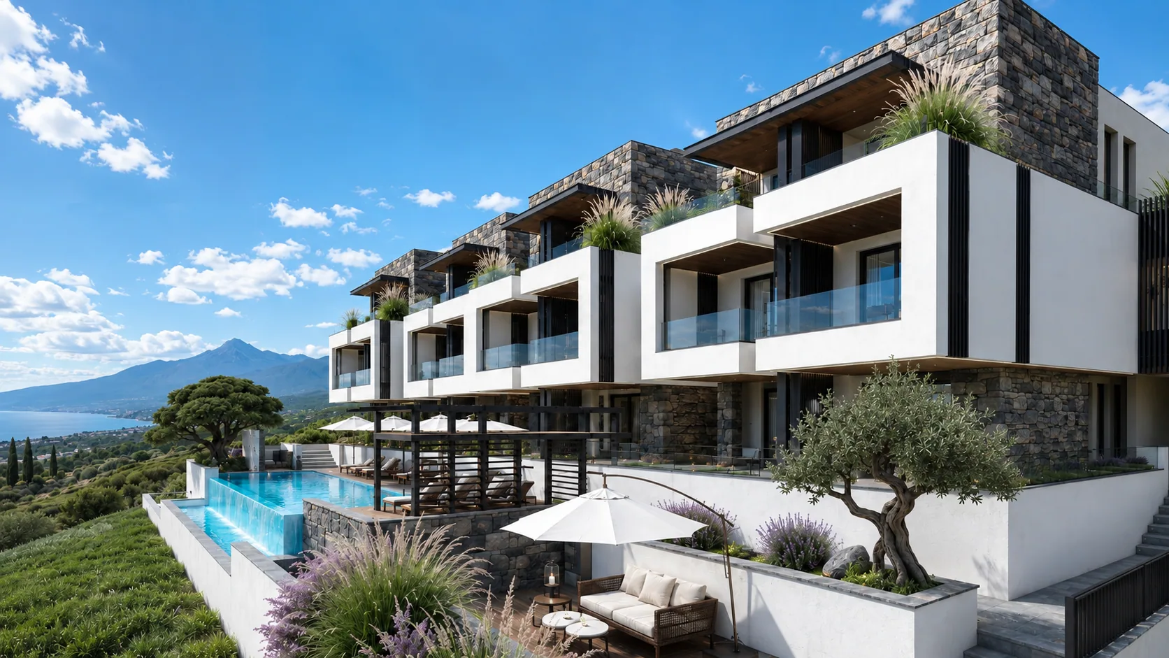 The Avaton Complex exterior at Nikiti — architect's visualisation