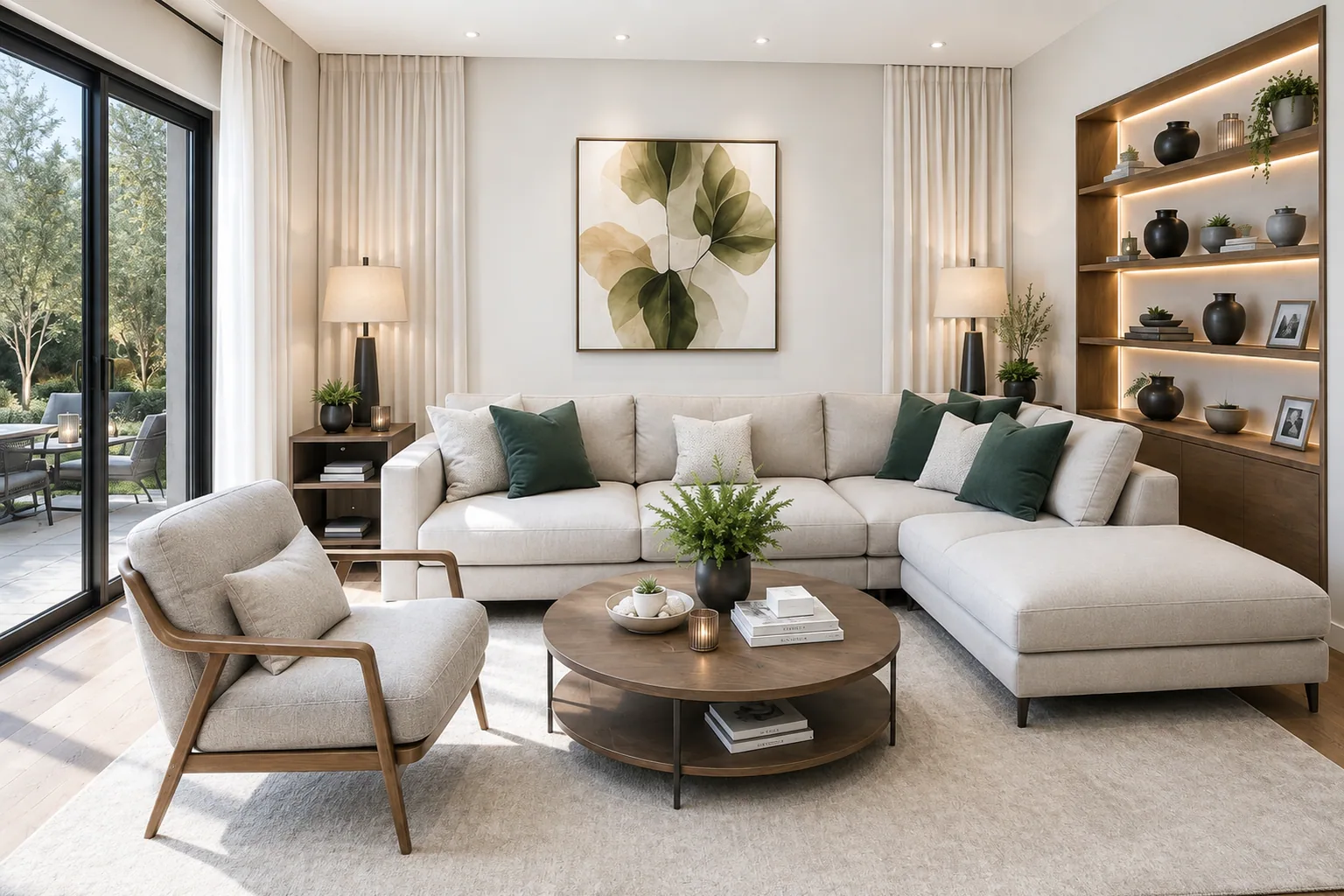 The lounge in a Mediterranean evening — architect's visualisation