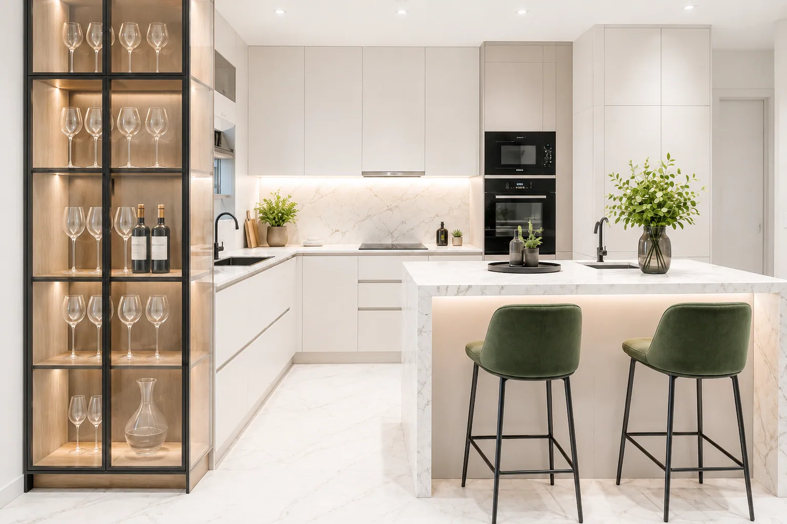 Open-plan living space opening to the balcony — architect's visualisation