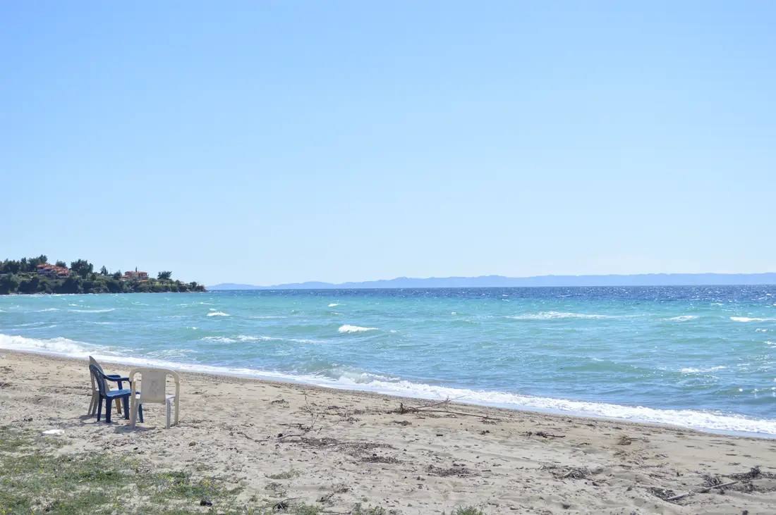 A gently shelving sandy beach near Nikiti with calm surf