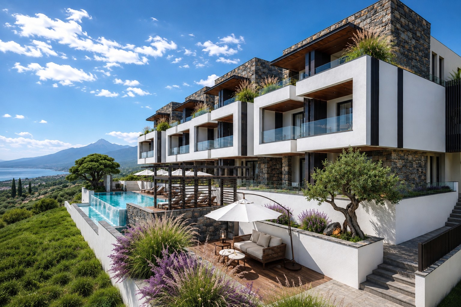 Blue Breeze — architect's visualisation of the maisonette at Avaton Complex, Nikiti